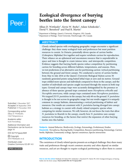 Ecological Divergence of Burying Beetles Into the Forest Canopy