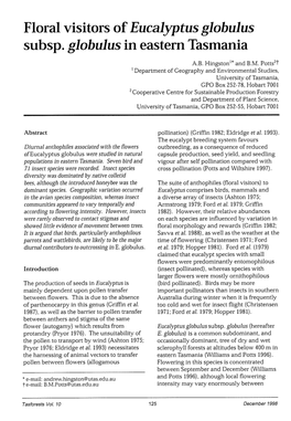 Floral Visitors of Eucalyptus Globulus Subsp