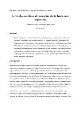 Levels of Competitive and Cooperative Play in Dyadic Game Experience