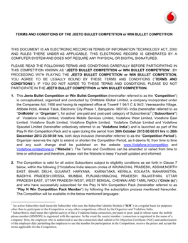 TERMS and CONDITIONS of the JEETO BULLET COMPETITION Or WIN BULLET COMPETITION