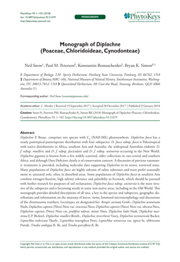 Monograph of Diplachne (Poaceae, Chloridoideae, Cynodonteae). Phytokeys 93: 1–102