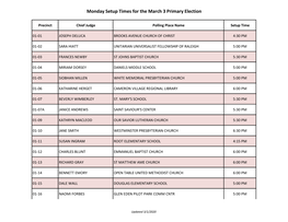 Monday Setup Times for the March 3 Primary Election
