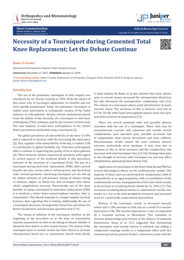 Necessity of a Tourniquet During Cemented Total Knee Replacement; Let the Debate Continue