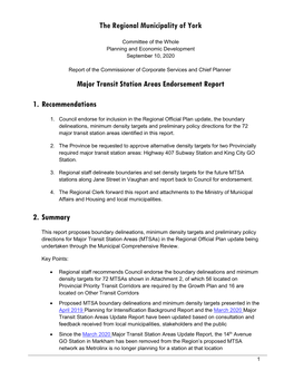 Major Transit Station Areas Endorsement Report