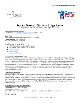 Dormie Network Classic at Briggs Ranch Briggs Ranch Golf Club | San Antonio, Texas | April 25 - 28, 2019