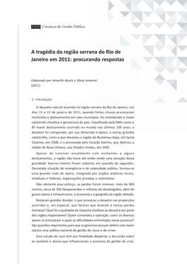 A Tragédia Da Região Serrana Do Rio De Janeiro Em 2011: Procurando Respostas