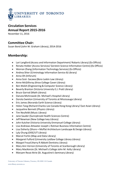 Circulation Services Annual Report 2015-2016 Committee Chair