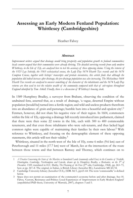 Assessing an Early Modern Fenland Population: Whittlesey (Cambridgeshire)