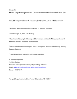 Medan City: Development and Governance Under the Decentralisation Era