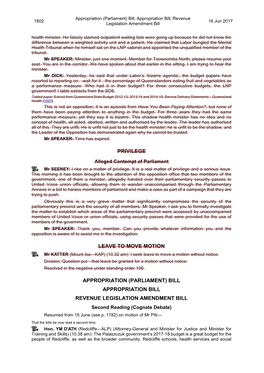 (Parliament) Bill Appropriation Bill Revenue Legislation Amendment Bill