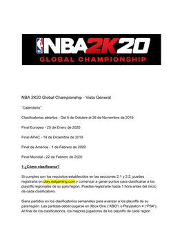 NBA 2K20 Global Championship - Vista General