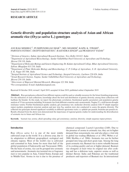 Genetic Diversity and Population Structure Analysis of Asian and African Aromatic Rice (Oryza Sativa L.) Genotypes