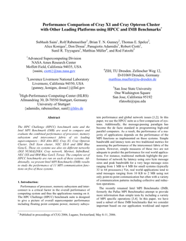 Performance Comparison of Cray X1 and Cray Opteron Cluster with Other Leading Platforms Using HPCC and IMB Benchmarks*