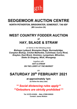 SEDGEMOOR AUCTION CENTRE NORTH PETHERTON, BRIDGWATER, SOMERSET, TA6 6DF (M5 Junction 24)