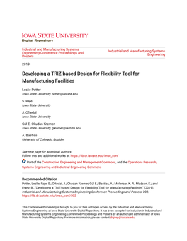 Developing a TRIZ-Based Design for Flexibility Tool for Manufacturing Facilities