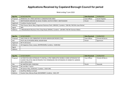 Applications Received by Copeland Borough Council for Period