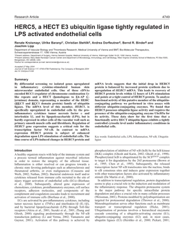 HERC5, a HECT E3 Ubiquitin Ligase Tightly Regulated in LPS Activated Endothelial Cells