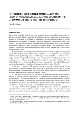 Armenian Sports in the Ottoman Empire in the Pre-1915 Period1