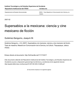 Ciencia Y Cine Mexicano De Ficción