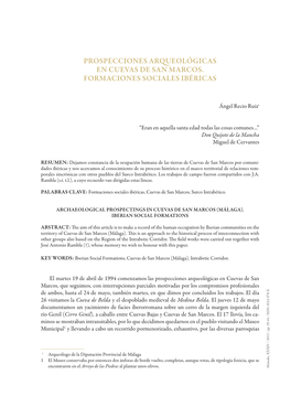 Prospecciones Arqueológicas En Cuevas De San Marcos