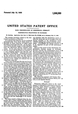 PATENT OFFICE EARL FREDENHAGEN, OE GREESWALD, GERMANY ELECTROEYERC Productior OE FLUORNE No Drawing