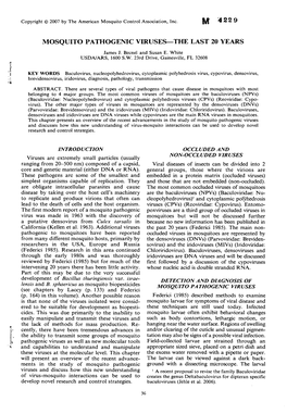 MOSQUITO PATHOGENIC VIRUSES-THE LAST 20 YEARS James J