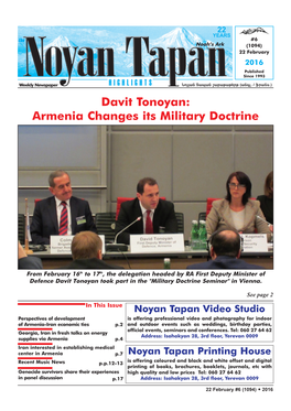 Davit Tonoyan: Armenia Changes Its Military Doctrine