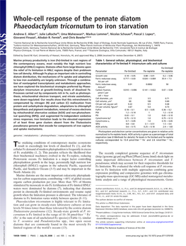 Whole-Cell Response of the Pennate Diatom Phaeodactylum Tricornutum to Iron Starvation