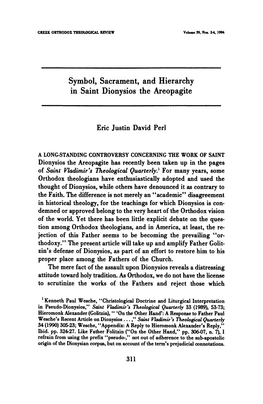 Symbol, Sacrament, and Hierarchy in Saint Dionysios the Areopagite