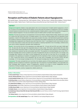 Perception and Practice of Diabetic Patients About Hypoglycemia Md