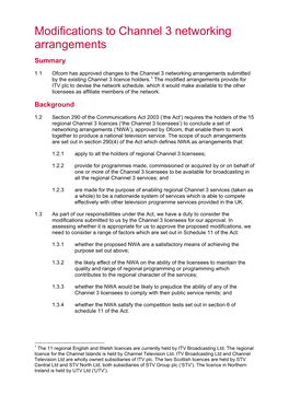 1 Modifications to Channel 3 Networking Arrangements Summary