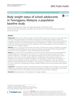 Body Weight Status of School Adolescents in Terengganu, Malaysia