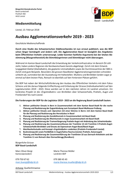 Ausbau Agglomerationsverkehr 2019 ‐ 2023