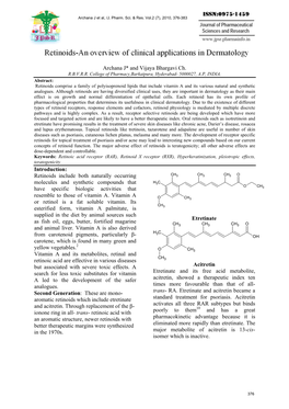 Archana J* and Vijaya Bhargavi Ch. Introduction: Retinoids Include Both Naturally Occurring Molecules and Synthetic Compounds T