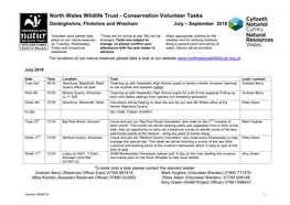 Conservation Volunteer Tasks Denbighshire, Flintshire and Wrexham July – September 2018