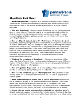 Shigellosis Fact Sheet