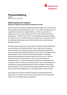 Pressemitteilung 14/2016 Plauen, Den 13