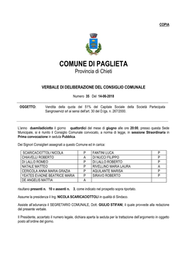 COMUNE DI PAGLIETA Provincia Di Chieti