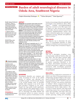 Burden of Adult Neurological Diseases in Odeda Area, Southwest Nigeria