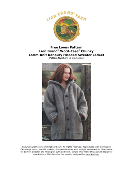 Wool-Ease® Chunky Loom-Knit Danbury Hooded Sweater Jacket Pattern Number: Kb-Grayhooded