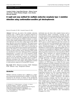 A Rapid and Easy Method for Multiple Endocrine Neoplasia Type 1 Mutation Detection Using Conformation-Sensitive Gel Electrophoresis