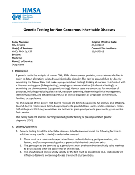 Genetic Testing for Non-Cancerous Inheritable Diseases