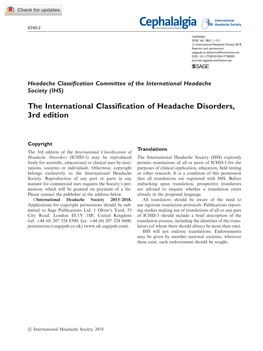 (IHS) the International Classification of Headache Disorders