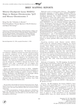 Mitotic Checkpoint Locus MAD1L1 Maps to Human Chromosome