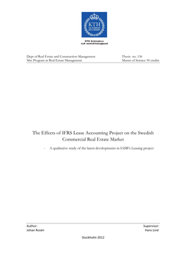 The Effects of IFRS Lease Accounting Project on the Swedish Commercial Real Estate Market