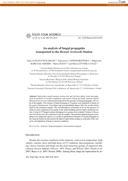 An Analysis of Fungal Propagules Transported to the Henryk Arctowski Station