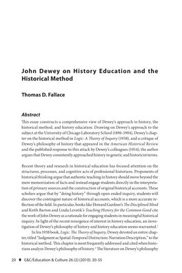 John Dewey on History Education and the Historical Method