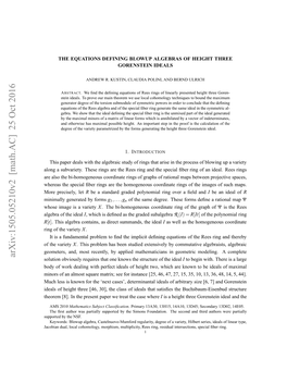 Arxiv:1505.05210V2 [Math.AC]