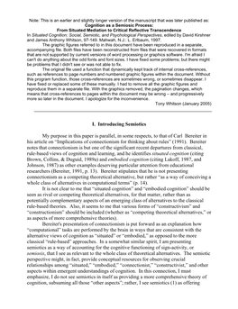 Cognition As a Semiosic Process: from Situated Mediation to Critical