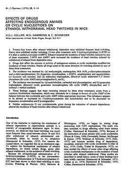 Effects of Drugs Affecting Endogenous Amines Or Cyclic Nucleotides on Ethanol Withdrawal Head Twitches in Mice H.O.J